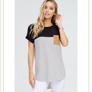 Striped Black White Top with Pocket